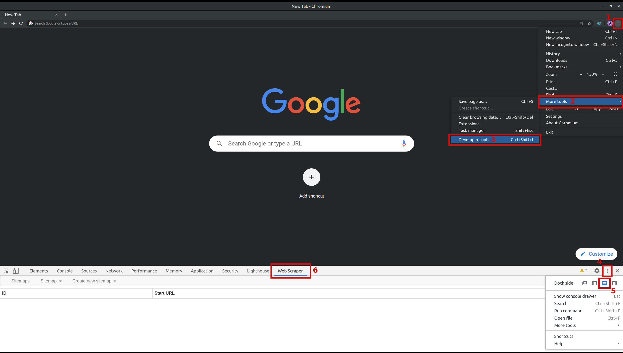 Chrome Developer Tools with the Web Scraper tab selected